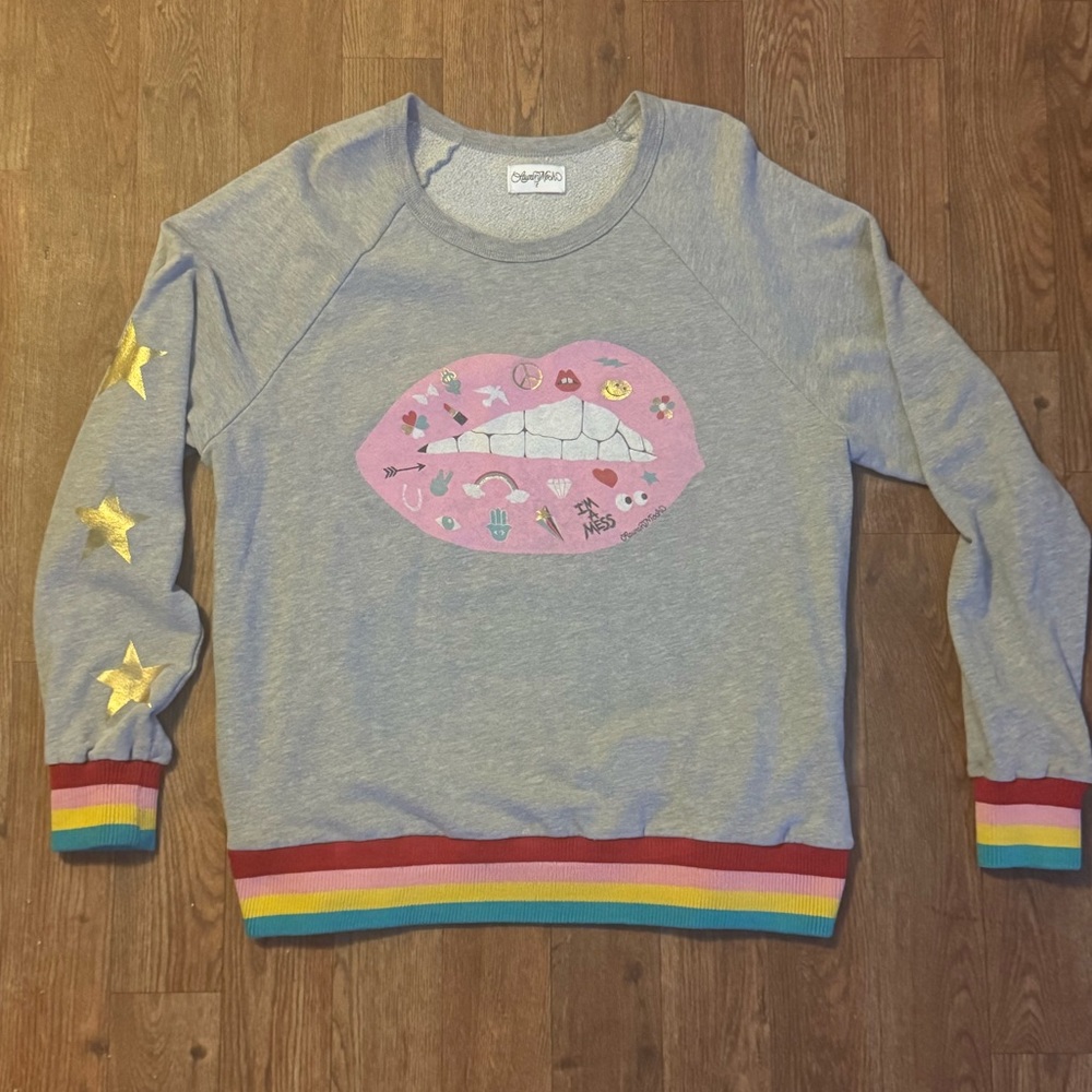 Vintage Y2K Lauren Moshi Crewneck Rainbow Lips Sweater Sweatshirt Size Large L